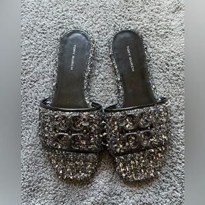 Tory Burch Black Sequin Slide Sandals